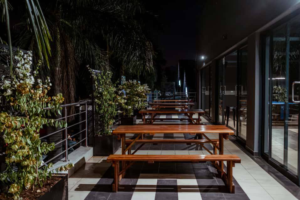 Outdoor patio at night
